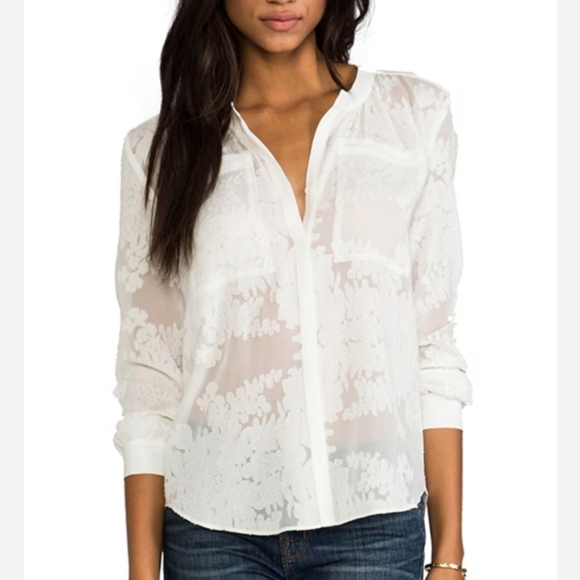 Rebecca Taylor White Burn Out Floral Long Sleeve Button Down Blouse Size 12 - Picture 1 of 9